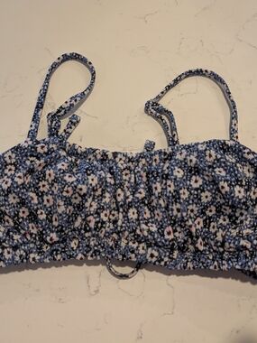 Xhilaration Blue Floral Smocked Swim Top